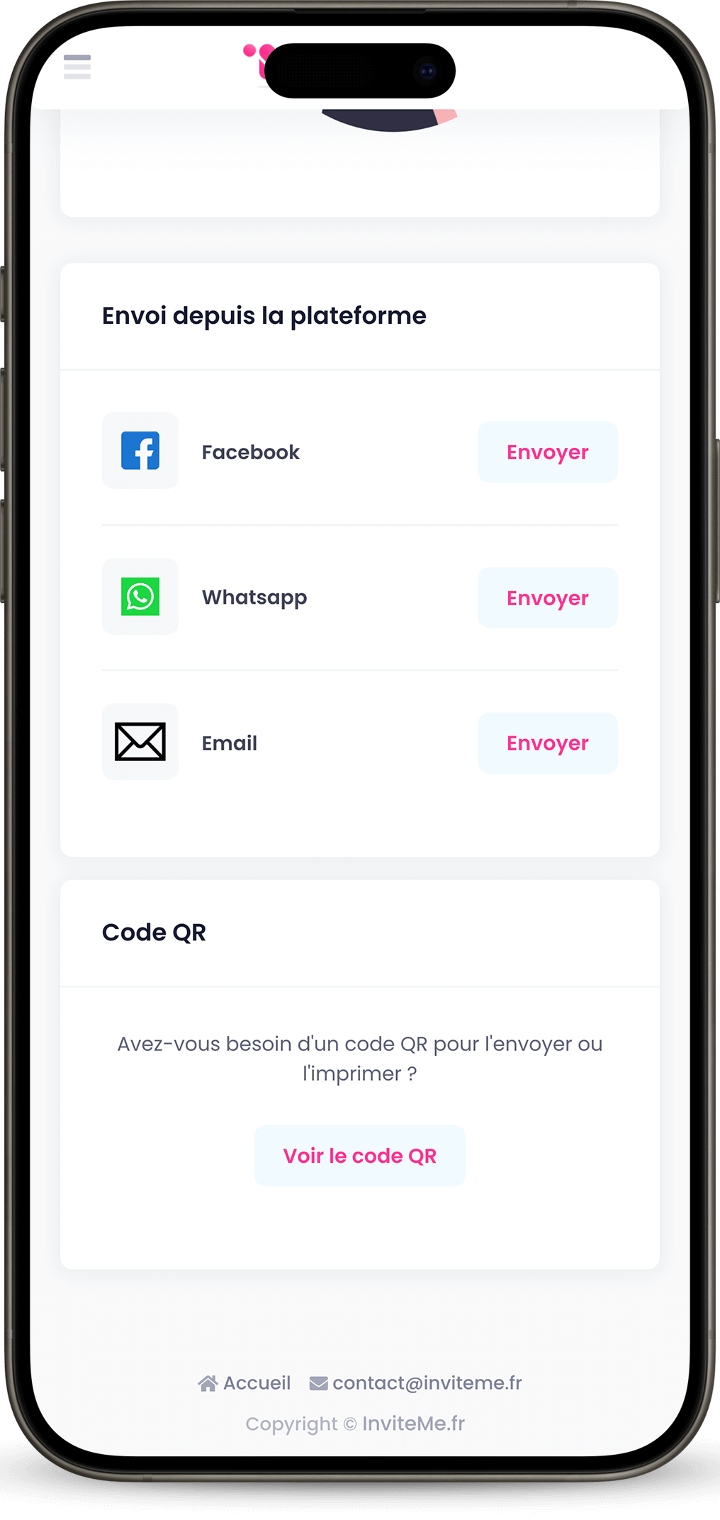 Deuxième étape d'envoi d'invitation - InviteMe.fr