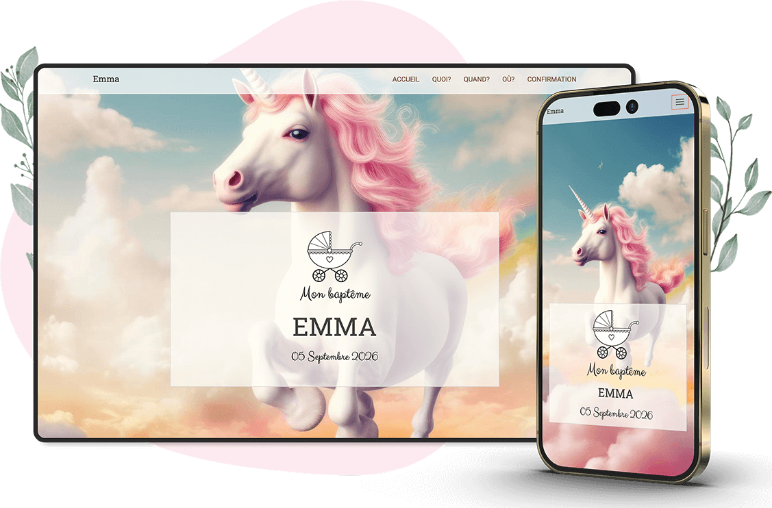 Modèle d'invitation en ligne pour Baptême : personnalisez Future selon vos envies.