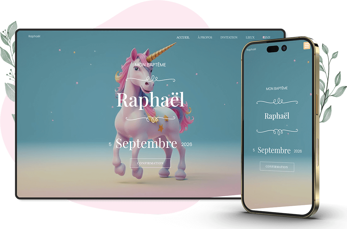 Modèle d'invitation en ligne pour Baptême : personnalisez Light selon vos envies.