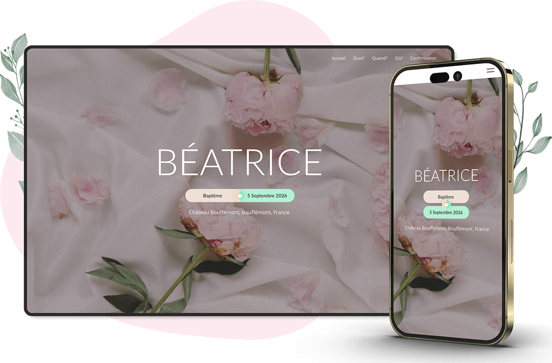 Modèle d'invitation en ligne pour Mariage et baptême : personnalisez Lovely selon vos envies.