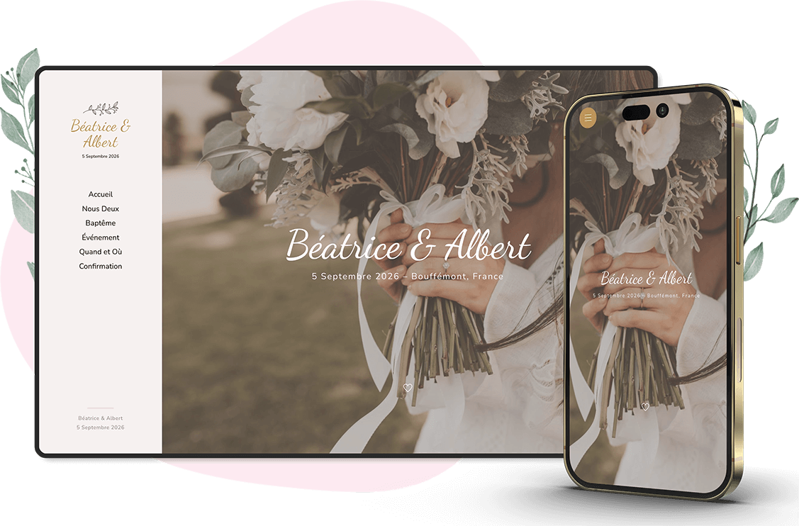 Modèle d'invitation en ligne pour Mariage et baptême : personnalisez Miracle selon vos envies.