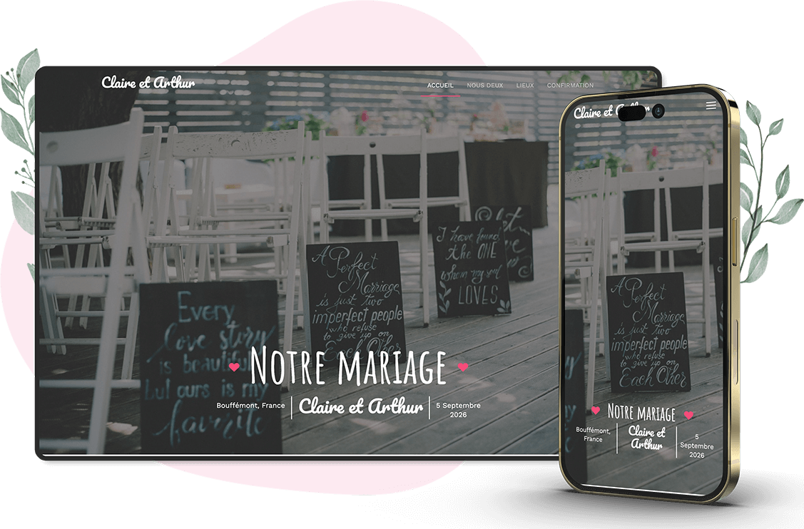 Modèle d'invitation en ligne pour Mariage : personnalisez Innocent selon vos envies.