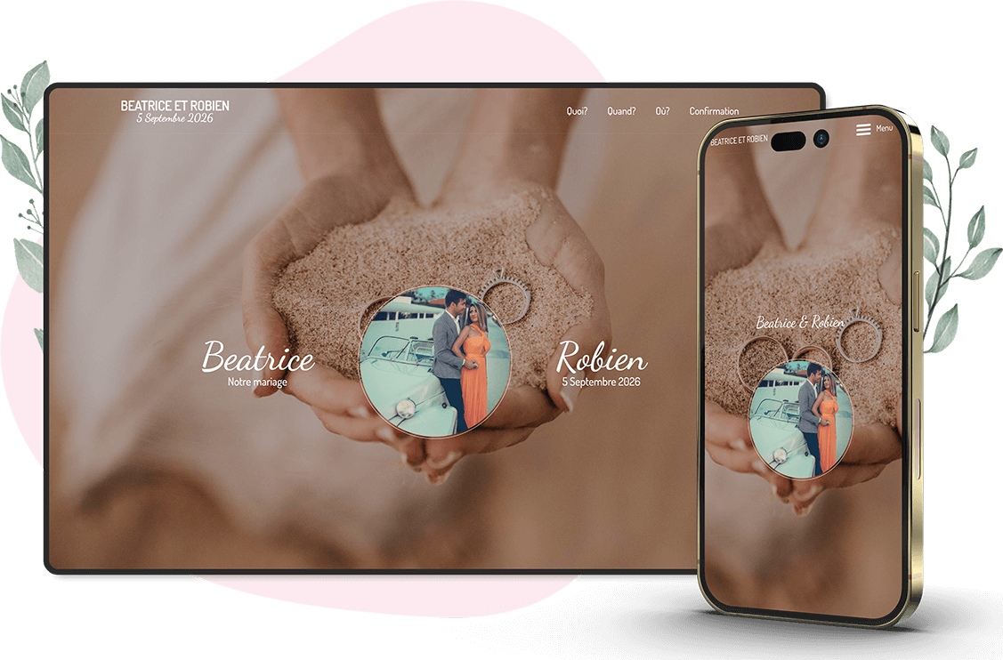 Modèle d'invitation en ligne pour Mariage : personnalisez Purple flowers selon vos envies.