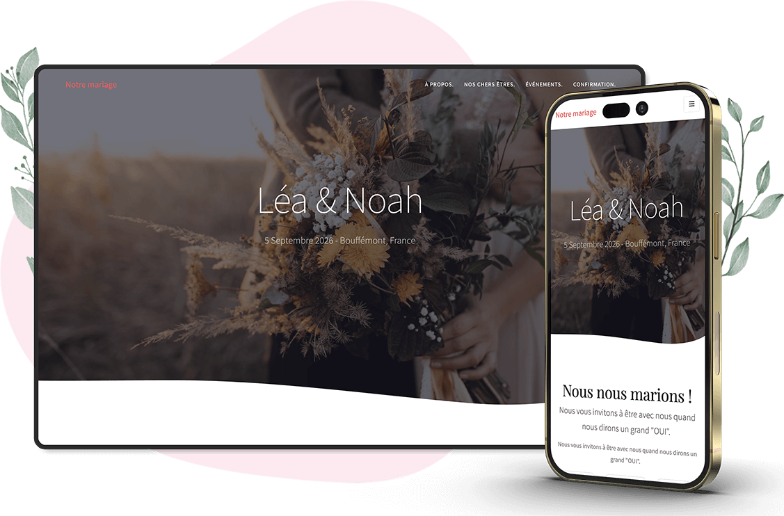 Modèle d'invitation en ligne pour Mariage : personnalisez Romance selon vos envies.