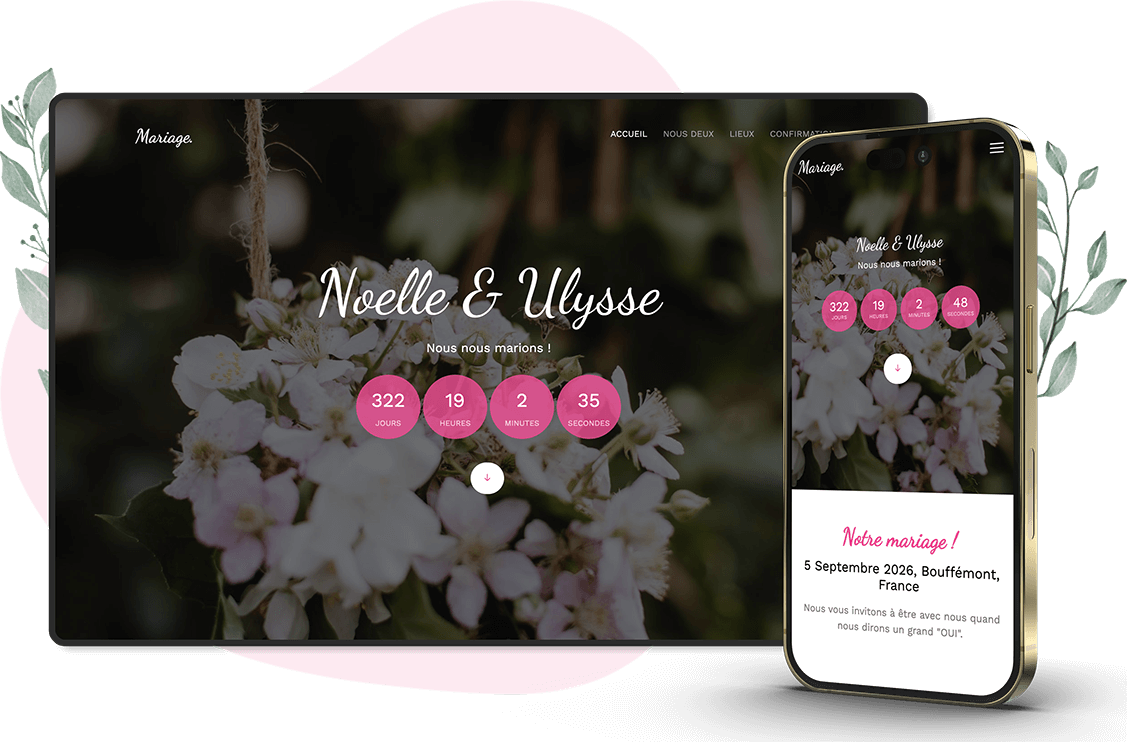 Modèle d'invitation en ligne pour Mariage : personnalisez The two of us selon vos envies.