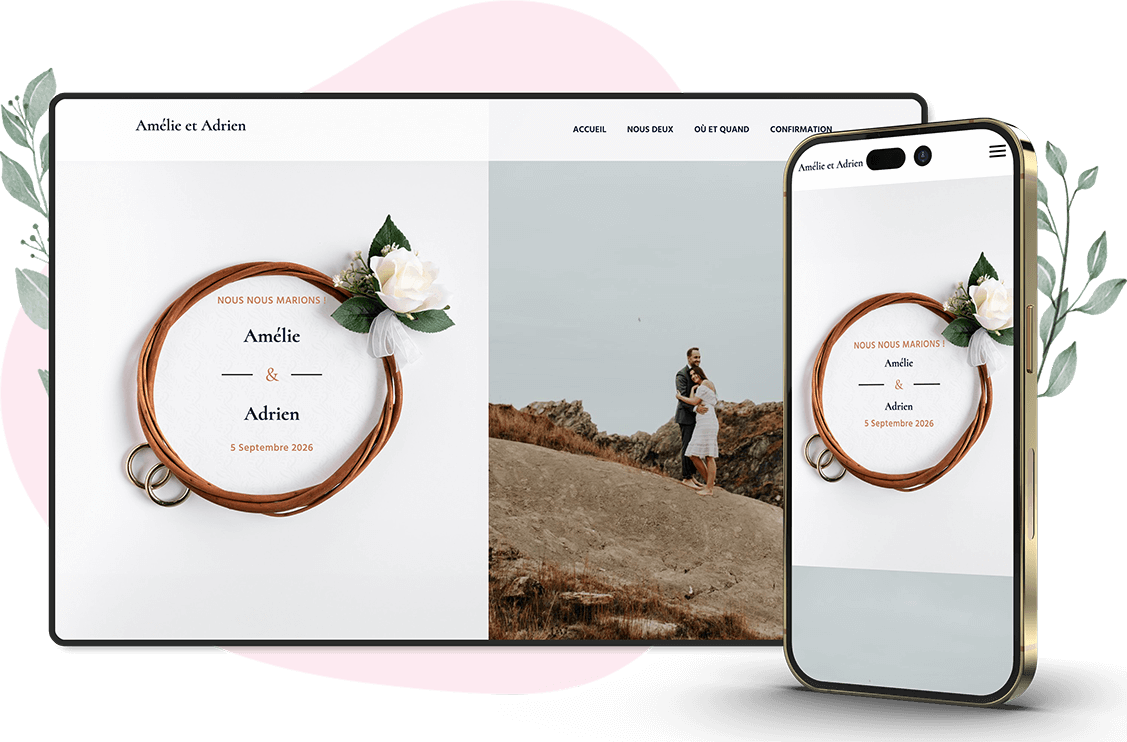 Modèle d'invitation en ligne pour Mariage : personnalisez Timeless selon vos envies.